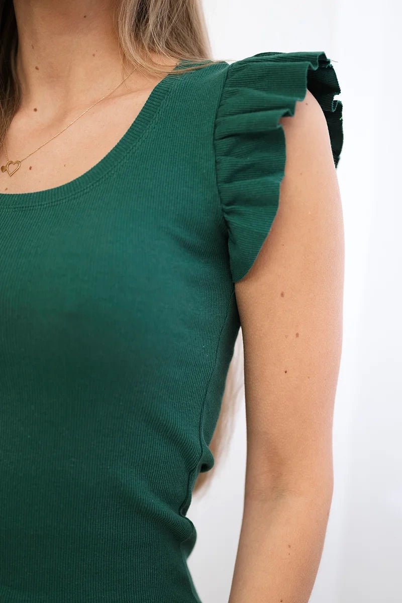 Dress with frills on the sleeve 9098 / – Green цвет / color | Lexline Fashion