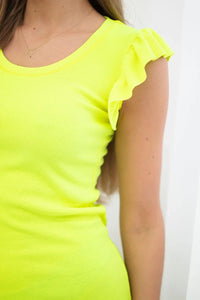 Dress with frills on the sleeve 9098 / – Yellow neon цвет / color | Lexline Fashion