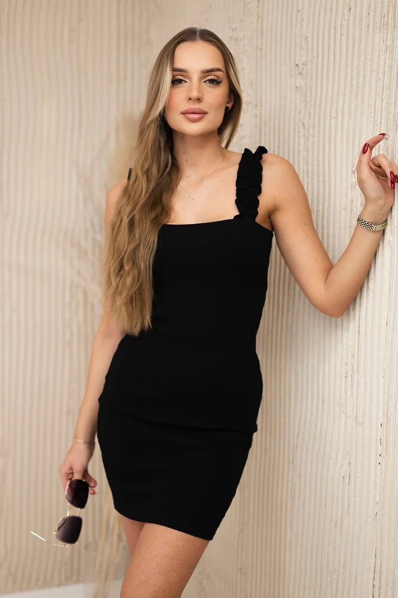 Dress with frills on the straps 9081 / – Black цвет / color | Lexline Fashion
