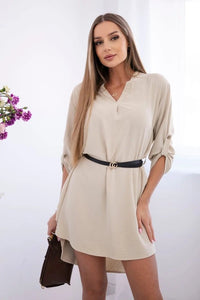 Dress with longer back and belt 59100 - 24 / – Beige цвет / color | Lexline Fashion