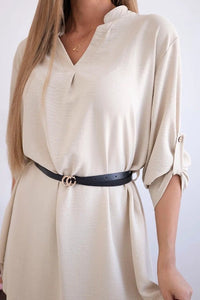 Dress with longer back and belt 59100 - 24 / – Beige цвет / color | Lexline Fashion