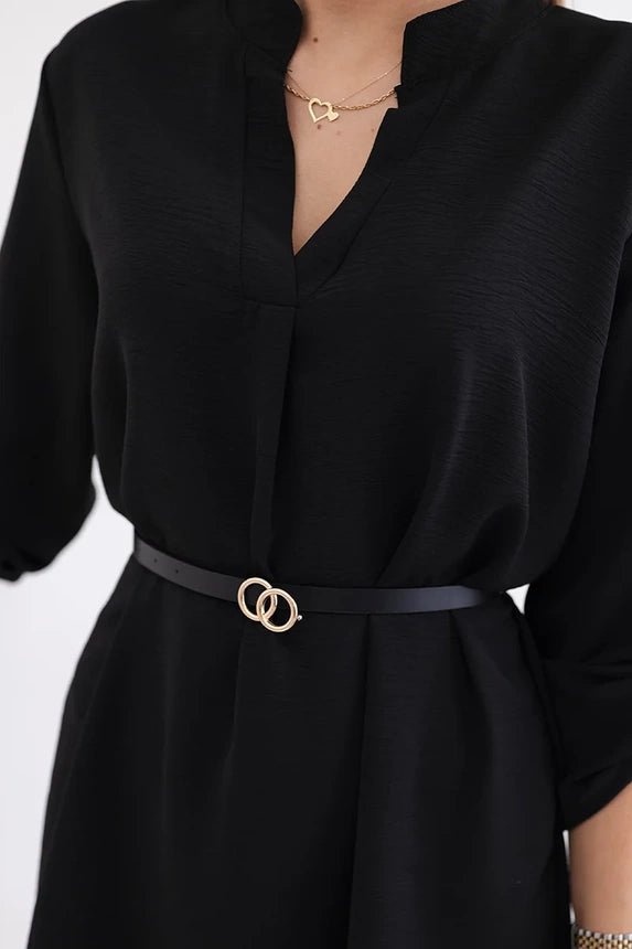 Dress with longer back and belt 59100 - 24 / – Black цвет / color | Lexline Fashion