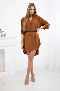 Dress with longer back and belt 59100 - 24 / – Camel цвет / color | Lexline Fashion
