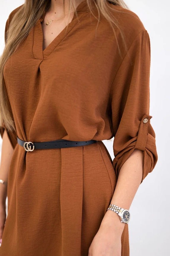 Dress with longer back and belt 59100 - 24 / – Camel цвет / color | Lexline Fashion