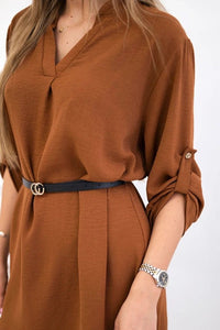 Dress with longer back and belt 59100 - 24 / – Camel цвет / color | Lexline Fashion