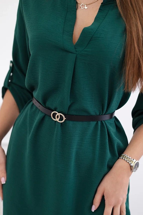Dress with longer back and belt 59100 - 24 / – Green || Dark цвет / color | Lexline Fashion