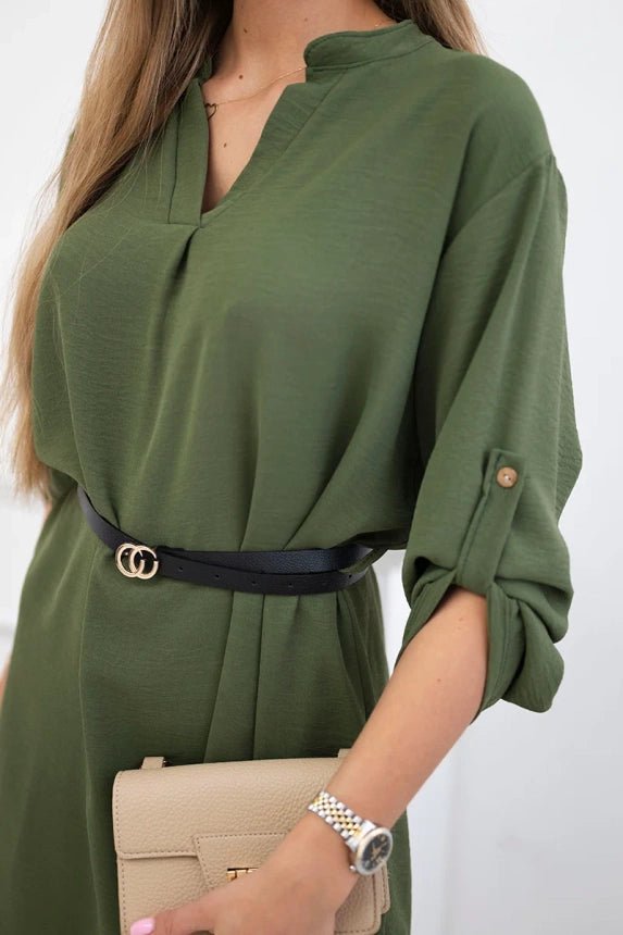 Dress with longer back and belt 59100 - 24 / – Khaki цвет / color | Lexline Fashion