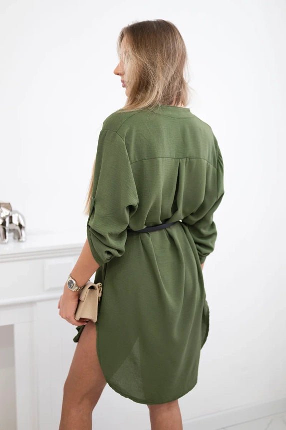 Dress with longer back and belt 59100 - 24 / – Khaki цвет / color | Lexline Fashion