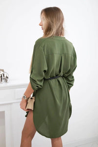 Dress with longer back and belt 59100 - 24 / – Khaki цвет / color | Lexline Fashion