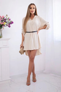 Dress with longer back and belt 59100 - 24 / – Light || Beige цвет / color | Lexline Fashion