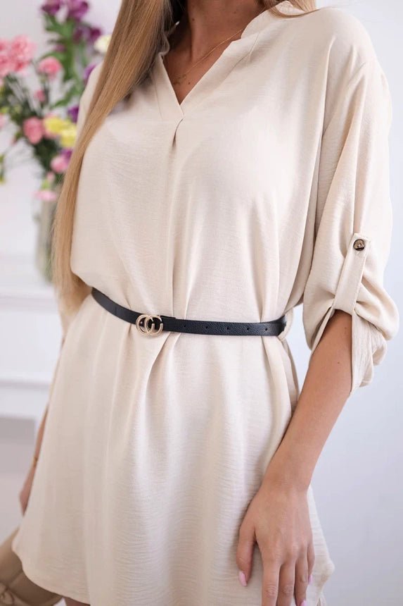 Dress with longer back and belt 59100 - 24 / – Light || Beige цвет / color | Lexline Fashion