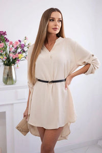 Dress with longer back and belt 59100 - 24 / – Light || Beige цвет / color | Lexline Fashion