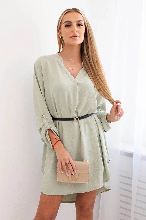 Dress with longer back and belt 59100 - 24 / – Mint || Dark цвет / color | Lexline Fashion