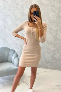 Dress with neckline with buttons 8972 / – Beige цвет / color | Lexline Fashion