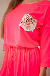 Dress with pocket 9004 / – Pink || Neon цвет / color | Lexline Fashion