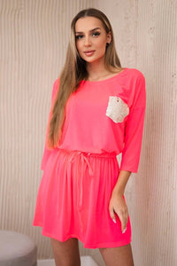 Dress with pocket 9004 / – Pink || Neon цвет / color | Lexline Fashion