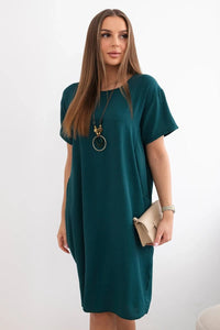 Dress with pockets and pendant IT - 34 / – Green || Dark цвет / color | Lexline Fashion