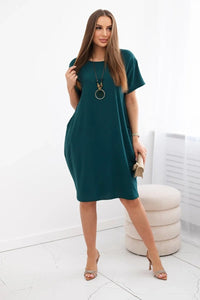 Dress with pockets and pendant IT - 34 / – Green || Dark цвет / color | Lexline Fashion