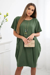 Dress with pockets and pendant IT - 34 / – Khaki || Light цвет / color | Lexline Fashion
