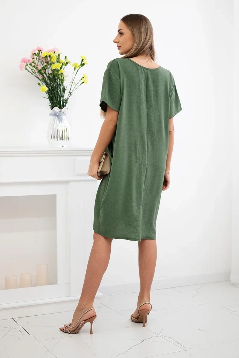 Dress with pockets and pendant IT - 34 / – Khaki || Light цвет / color | Lexline Fashion