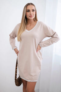 Dress with pockets and V - neckline 69510 / – Beige цвет / color | Lexline Fashion