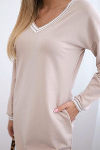 Dress with pockets and V - neckline 69510 / – Beige цвет / color | Lexline Fashion