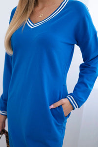 Dress with pockets and V - neckline 69510 / – Blue cornflower цвет / color | Lexline Fashion