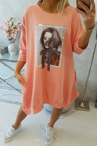 Dress with print 9007 / – Apricot цвет / color | Lexline Fashion