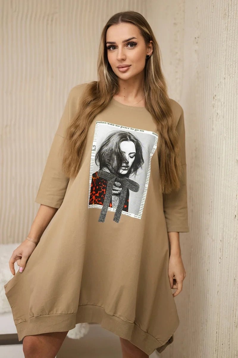 Dress with print 9007 / – Camel цвет / color | Lexline Fashion