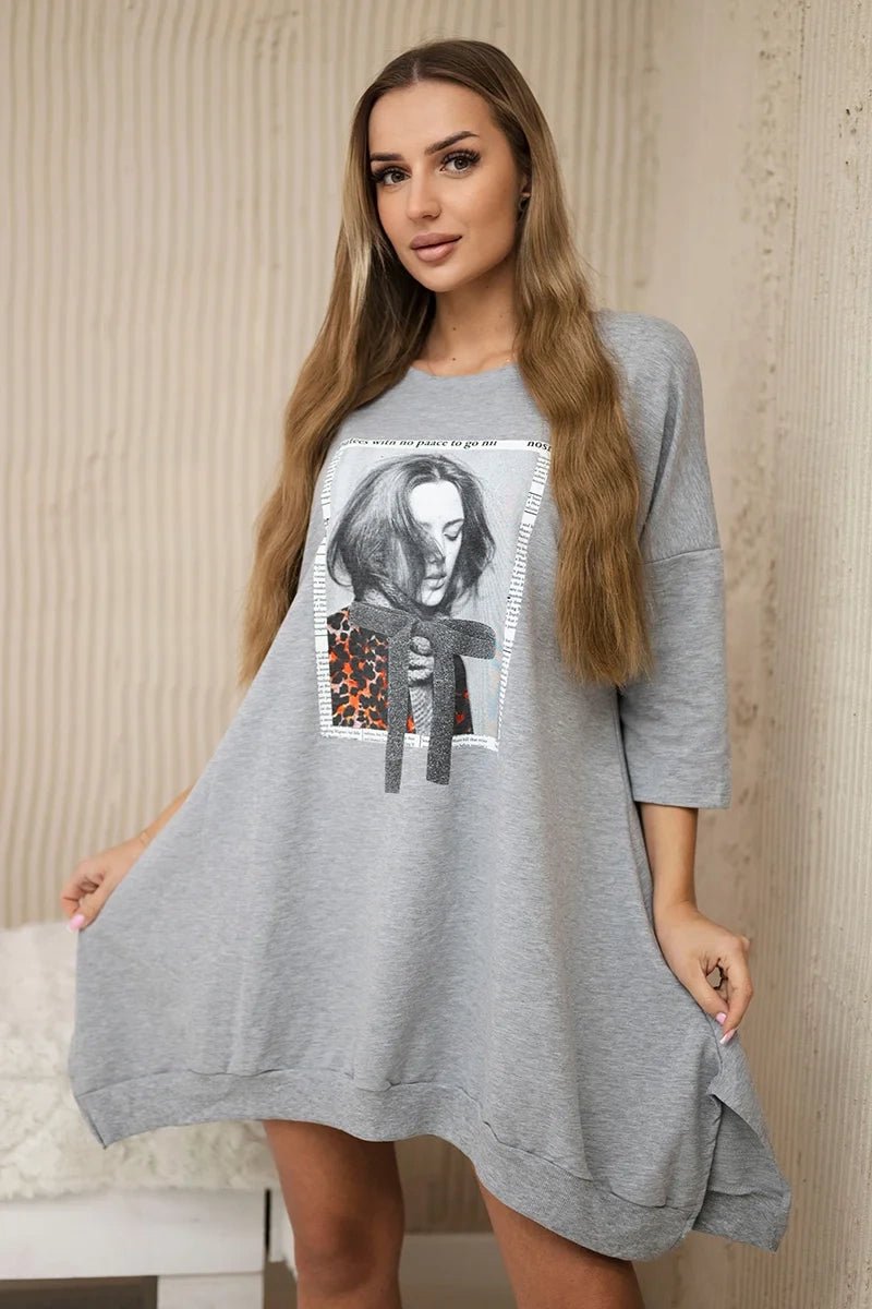 Dress with print 9007 / – Gray цвет / color | Lexline Fashion