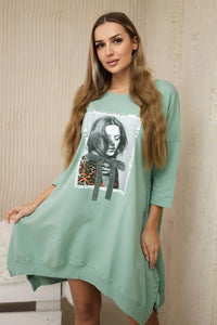 Dress with print 9007 / – Mint || Dark цвет / color | Lexline Fashion
