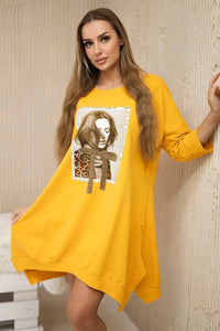 Dress with print 9007 / – Mustard цвет / color | Lexline Fashion