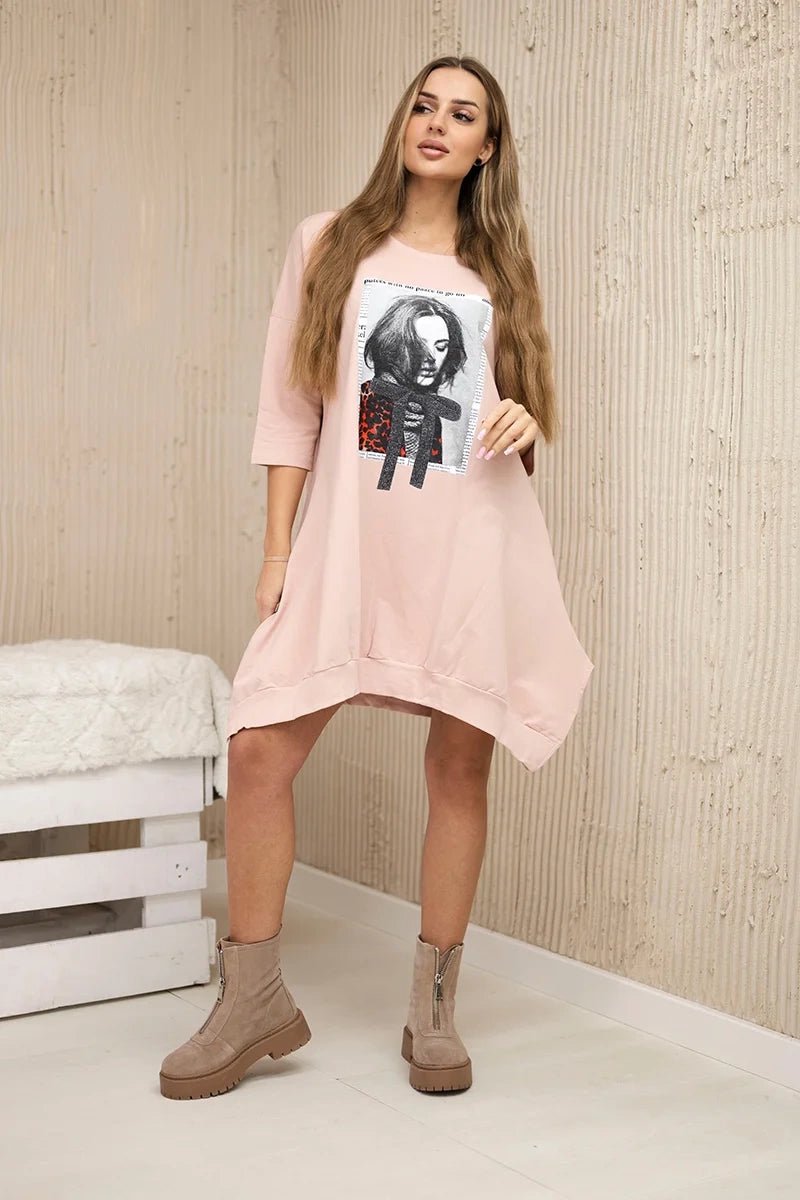 Dress with print 9007 / – Powder || Dark цвет / color | Lexline Fashion