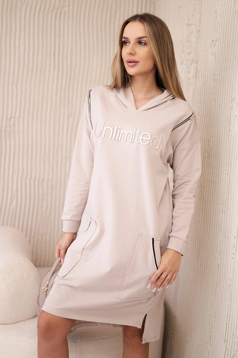 Dress with the inscription unlimited 9190 / – Beige цвет / color | Lexline Fashion