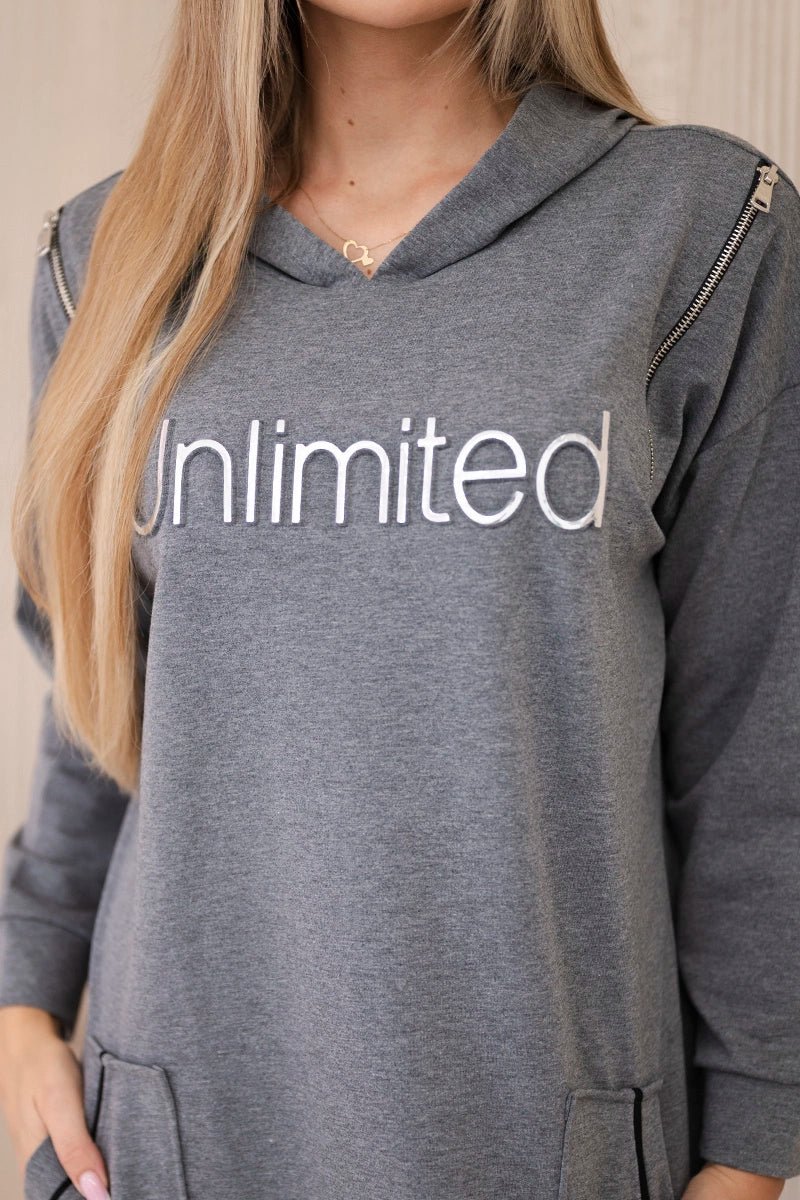 Dress with the inscription unlimited 9190 / – Graphite цвет / color | Lexline Fashion
