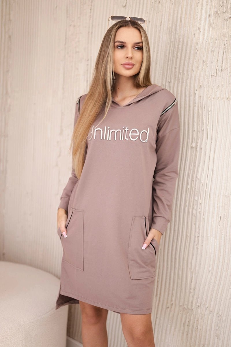 Dress with the inscription unlimited 9190 / – Mocca цвет / color | Lexline Fashion