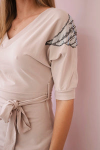 Dress with wings on the shoulders 68282 / – Beige цвет / color | Lexline Fashion