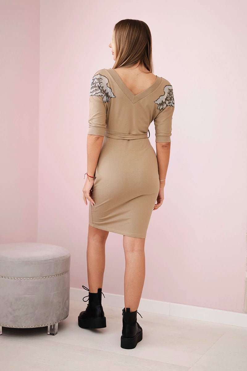 Dress with wings on the shoulders 68282 / – Camel цвет / color | Lexline Fashion