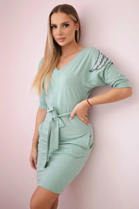 Dress with wings on the shoulders 68282 / – Dark || Mint цвет / color | Lexline Fashion