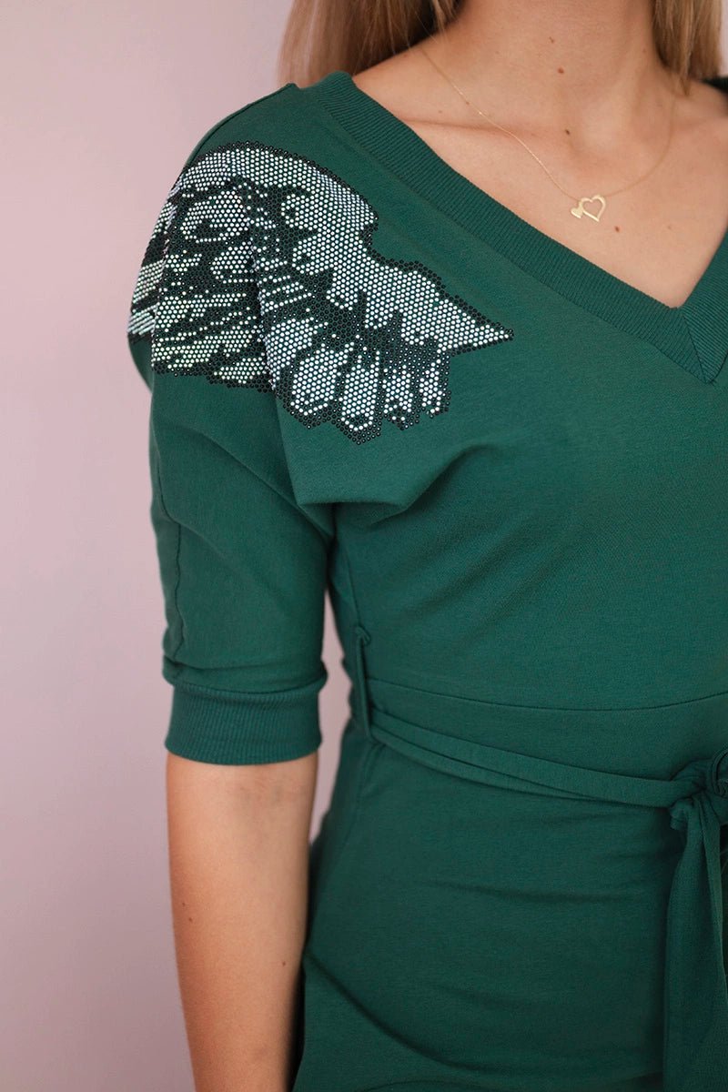 Dress with wings on the shoulders 68282 / – Green цвет / color | Lexline Fashion