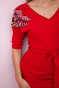 Dress with wings on the shoulders 68282 / – Red цвет / color | Lexline Fashion