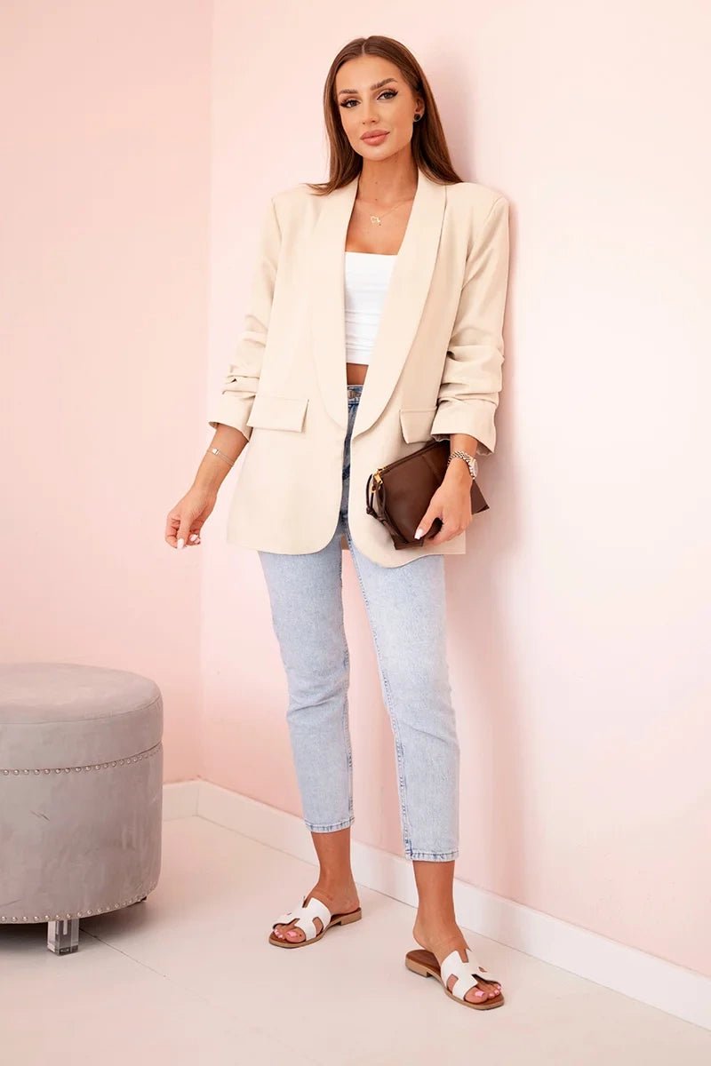 Elegant blazer with lapels 9709 / – Beige цвет / color | Lexline Fashion