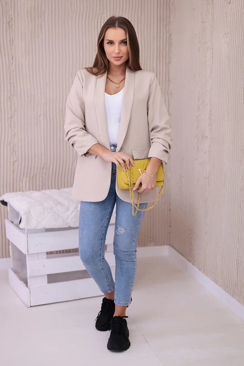 Elegant blazer with lapels 9709 / – Dark || beige цвет / color | Lexline Fashion