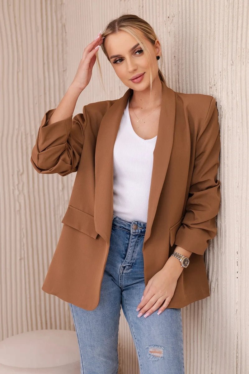 Elegant blazer with lapels 9709 / – Dark || Camel цвет / color | Lexline Fashion
