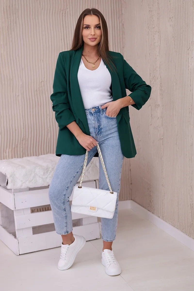 Elegant blazer with lapels 9709 / – Green || Dark цвет / color | Lexline Fashion
