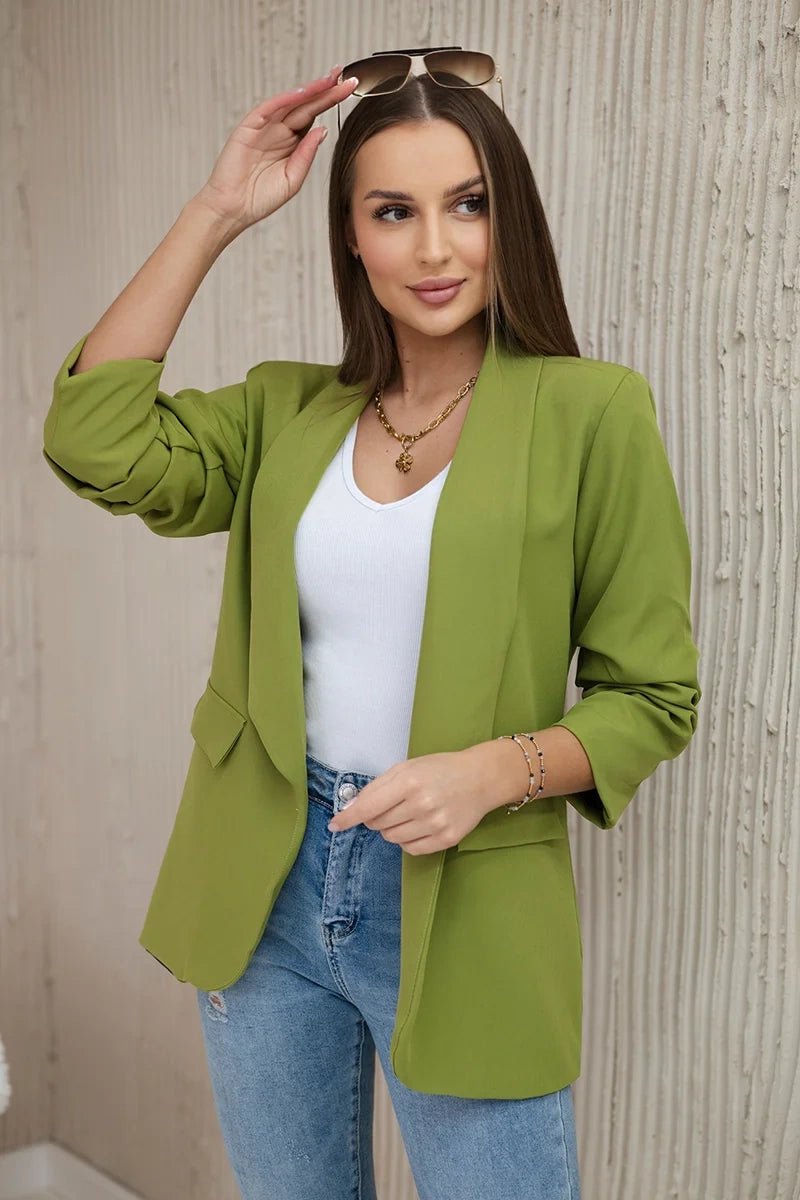 Elegant blazer with lapels 9709 / – Olive цвет / color | Lexline Fashion