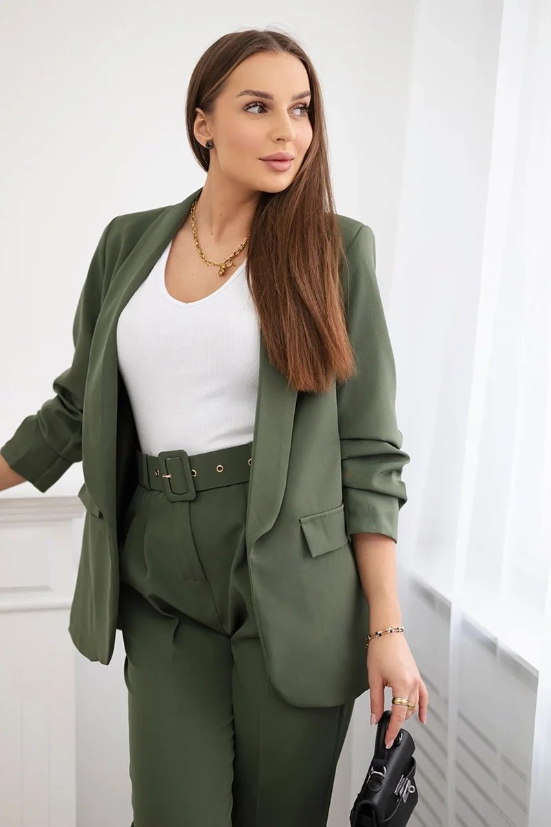 Elegant set of blazer and trousers 80172K / – Khaki цвет / color | Lexline Fashion