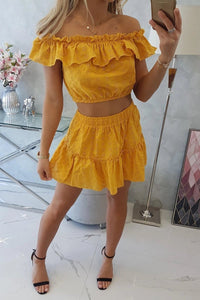 Embroidered set with blouse and skirt 9274 / – Mustard цвет / color | Lexline Fashion