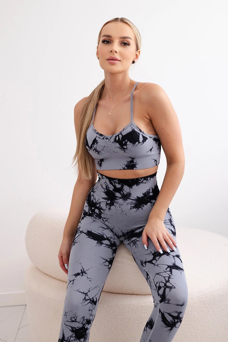 Fitness set top with adjustable straps + leggings 82376 / – Gray цвет / color | Lexline Fashion