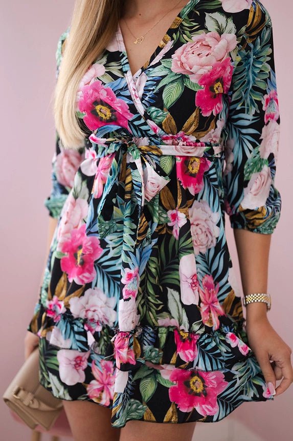 Floral dress with tie waist 9270 / – Black цвет / color | Lexline Fashion